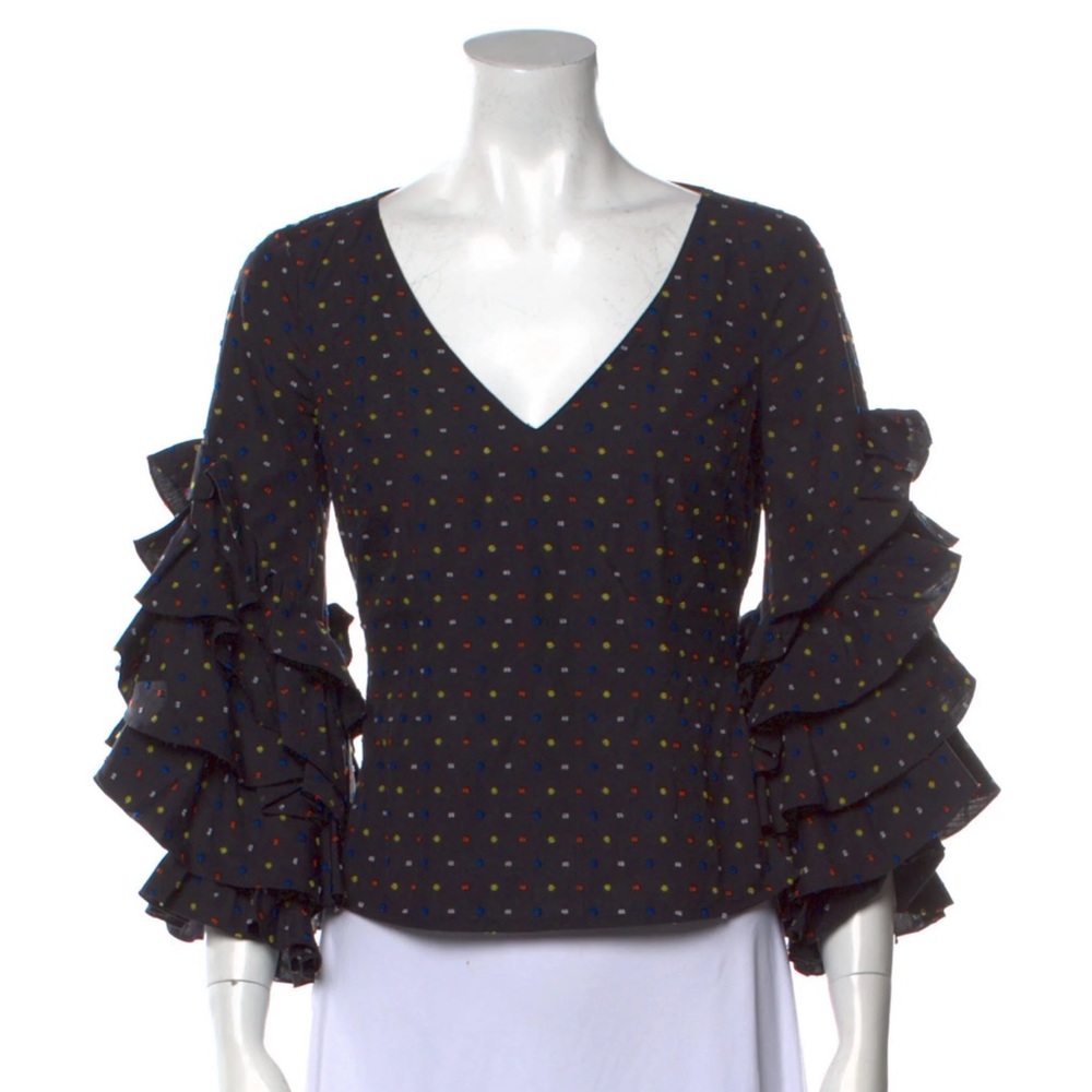 CAROLINE CONSTAS Patterned V-Neck Blouse